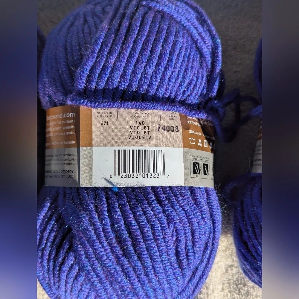 Lion Brand Woolspun Yarn in Orchid ,Purple Blue Blend, 4 New Vintage Skiens - Picture 7 of 10